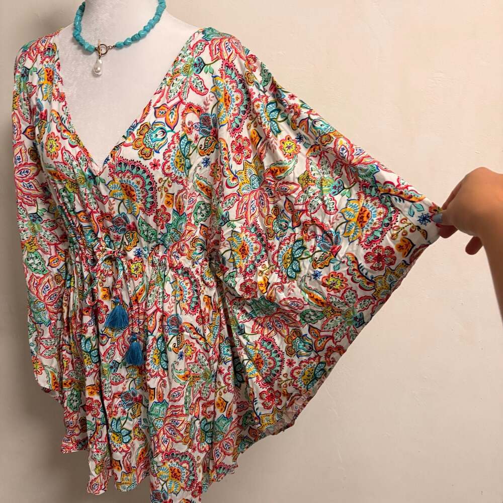 La Blanca Resortwear Paisley Print Tassel Kaftan Cover-Up NWT Quiet Luxury Small